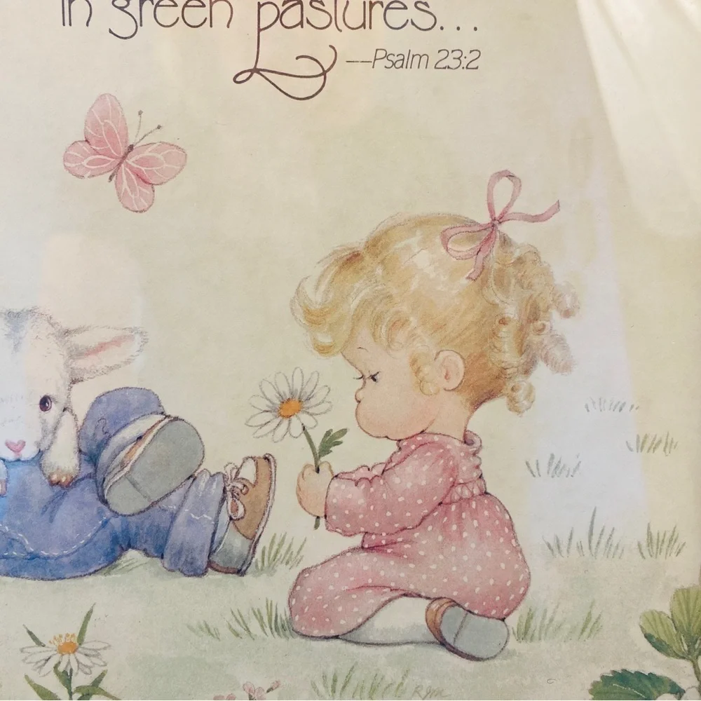 23RD psalm Christian nursery art pale yellow children strawberries lamb - Picture 9 of 12